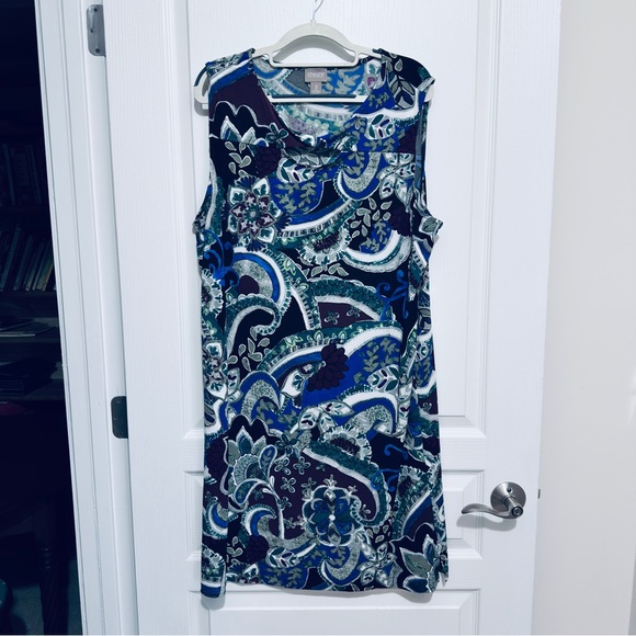 NWOT Chico’s Sleeveless Paisley Print Shift Dress Blue Green Stretch Size 3 - Picture 10 of 15